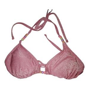 WILD FABLE BROWN SPARKLE BEADED DESIGN TIE BIKINI Top Size Small